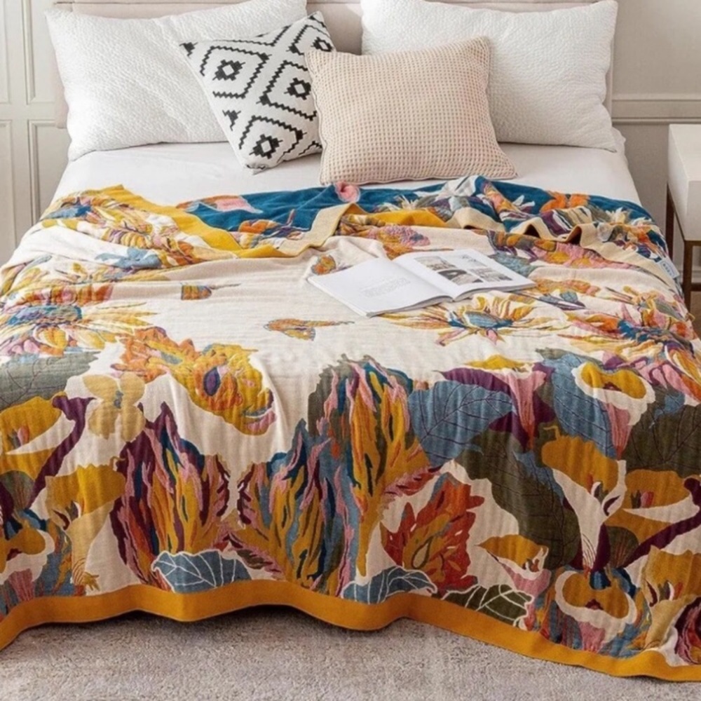 New  Boho Knit Floral Throw Blanket Bedspread Quilt - 80" x 60"